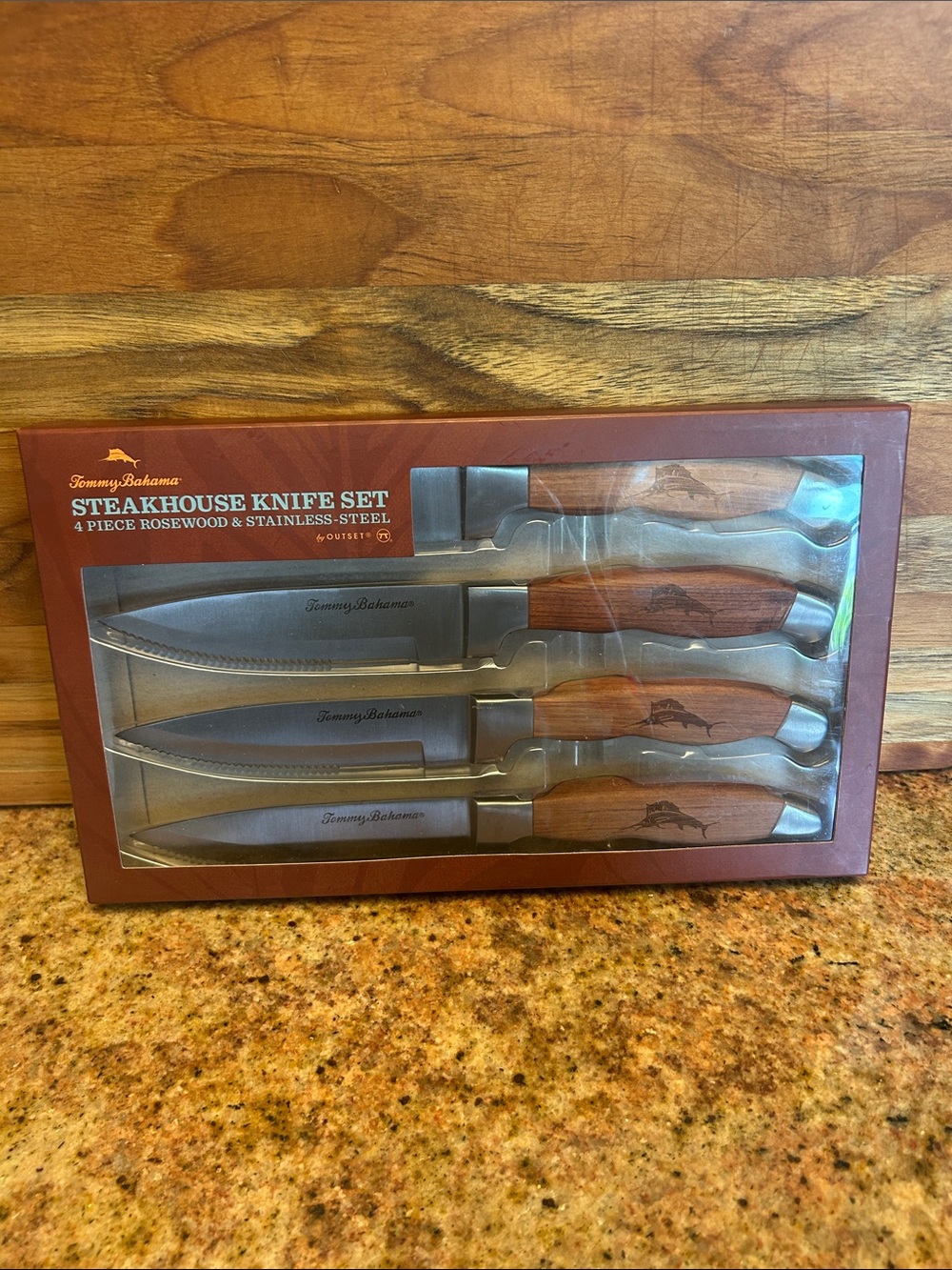 Tommy Bahama Monzo Wood Stainless Steel Knife Set (4)